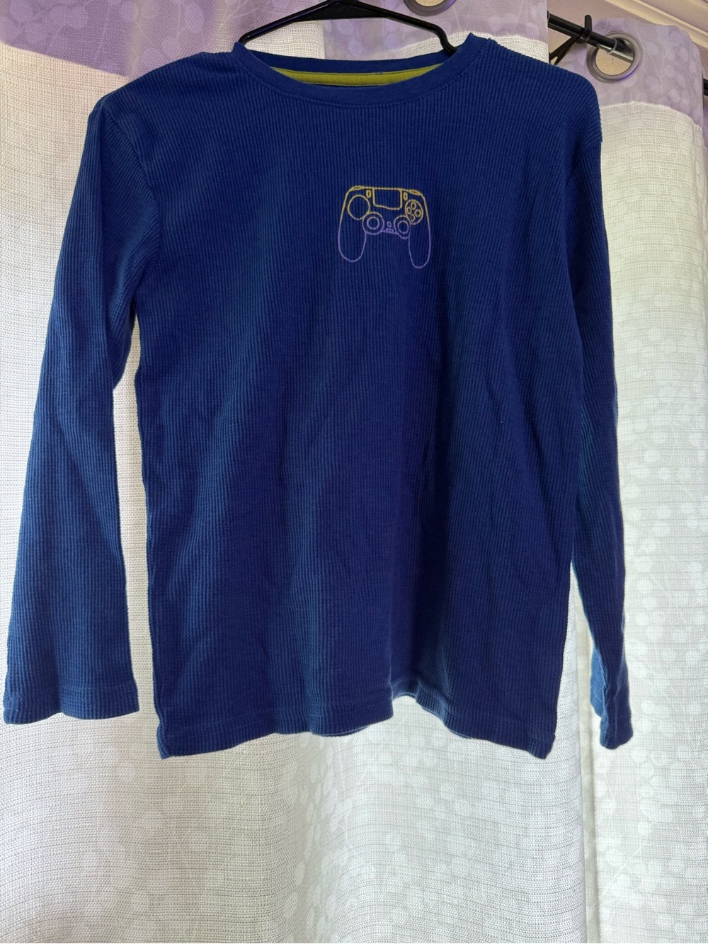 Kids Navy Long-Sleeve Thermal Tee with Game Controller Motif
